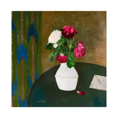 René Genis, Lettre Et Roses Lasses, oil on canvas