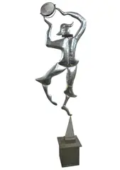 Clown with Mirror by Suzanne Pascal, 1986, stainless steel and mirror glass, offered Jun 2025