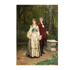 Auguste Serrure, Man and Woman in Courtyard, 1874, oil on panel