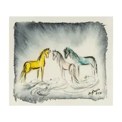 Ettore DeGrazia, Horses, 1970, watercolor on paper