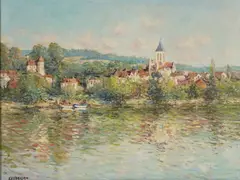 Jean Kevorkian, Vetheuil - Vu de Lavacourt, 1985, oil on canvas