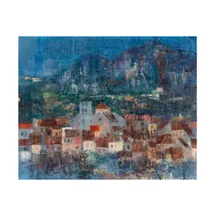 László Ney, Untitled (Town Scene), oil on canvas