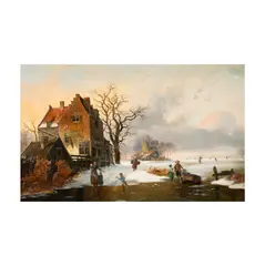 Dutch Skating Scene by Alexis De Leeuw, oil on canvas, relined, offered Jun 2025
