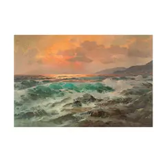Alexander Dzigurski, Crashing Waves at Sunset, oil on canvas
