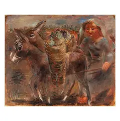 Returning from the Vineyard by Nachum Gutman, oil on canvas, relined, offered Jun 2025
