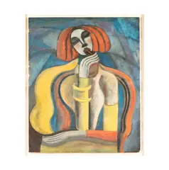 Hugo Scheiber, Red-Haired Woman, crayon, pastel, and gouache on paperno signature visible