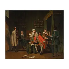 Interior with Figures by Jan Josef Horemans, oil on canvas, relinedun, offered Jun 2025