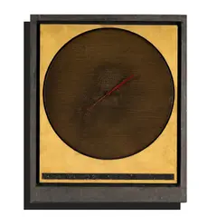 Eric Orr, Temporal Crazy Wisdom, 1991, oil and blood on panel, lead, gold, skull, radio and meteorite