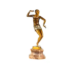 Ferdinand Preiss, Dancer, cold-painted bronze, mounted to marble plinth