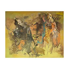 M. Sivanesan, Figures with Monkey, 1982, oil on canvas