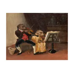 Alexandre-Gabriel Decamps, Monkey Musicians, oil on wood panelframed with carved giltwood