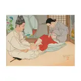 Paul Jacoulet, La Lettre du Fils, Coree, color woodblock print on paper