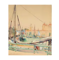 Donna N. Schuster, Harbor Scene, watercolor on paper