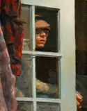Max Ginsburg, Man Looking through a Door, oil on board
