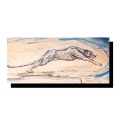 : Leaping Panther Hood Mascot Paintingwatercolor and by Lidia Bugatti, ink on paper, offered Mar 2025