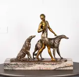 Louis Riché, : Deux Chiens Bergersparcel gilt and silvered, bronze