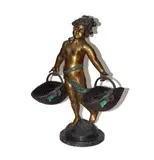 Auguste Moreau, : Girl With Flower Baskets mounted to a round, marble base;