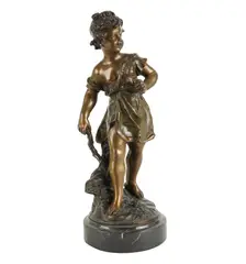 : Petit Fille by Auguste Moreau, bronze fixed to marble base, offered Feb 2025