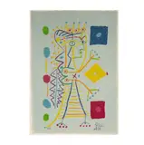 Pablo Picasso, : La Femme aux Des (Jacqueline)color, lithograph on blue Japon paper; ed. 36/100;