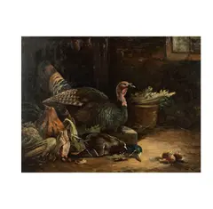 Interior with Turkey by Frederick von Luerzer, oil on canvas, offered Dec 2024