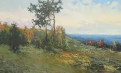 Framed by Anatolâ Martyniuk, oil on board painting, "Paysage d'Ukraine,", offered Feb 2024