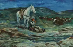 Moonlight On The Range by Louise Clements, oil on canvas, offered Oct 2023