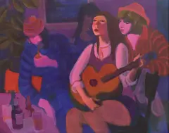 Girl with Guitar by Gustav Likan, oil on canvas, offered Oct 2023