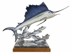 Bill Mcglaun, Cold-painted, bronze sculpture on pedestal stand, "Sailfish and Bonito,"