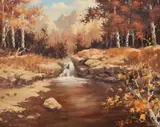Gary Lynn Roberts, Autumn Scene with Waterfall, oil on canvas