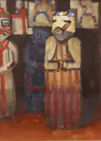 Framed by Frank LaLumia, oil on canvas board painting, "Study for Enchanted Night,", offered Jun 2022