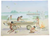 Tom Jones, Indians of the Coastal Bend of Texas, watercolor painting on paper