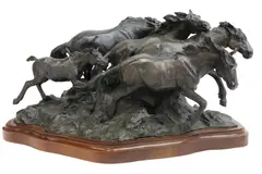 Veryl Goodnight, Five Galloping Horses, Western patinated bronze sculpture