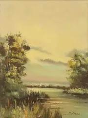 River Landscape by N. Noran, oil on canvas, offered Jun 2022