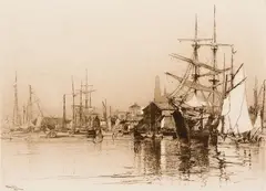 Stephen Parrish, The Inner Harbor, Gloucester, MA, 1883, Etching