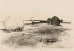 Bill Griffin Am. (20th Century) Haystacks, Newburyport Marshes by Bill Griffin, Pencil on paper, offered May 2023