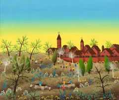 Farm Scene by Blasnovski, Acrylic on canvas, offered May 2023