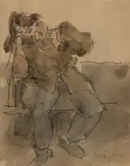 Seated Figure on Subway by Hank Virgona, Pencil and watercolor on paper, offered May 2023
