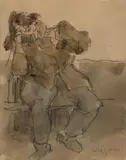 Seated Figure on Subway by Hank Virgona, Pencil and watercolor on paper, offered May 2023