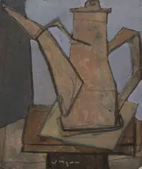 Oil Can by Hank Virgona, Charcoal and pastel on paper, offered May 2023