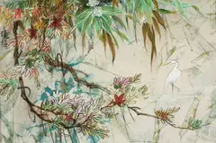 Shawmei Shen, Egret Colored, ink and brush on paper
