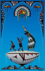 Zuni Kachinas by Hubert Patrick Sanchez, Acrylic on canvas, offered May 2023