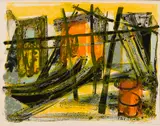 A.E. Sarthiere, A.E. Sarthière Fr. (20th Century) Harbor Abstract Colored, lithograph