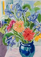 Nell Blaine, Gerbera + Iris, Colored lithograph