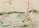 Ted Davis, Anchored Sailboat, Monhegan, 1955, Watercolor on paper