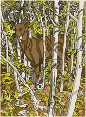 Deer by Neil Welliver, 1988, Etching and aquatint on Arches cover, offered Aug 2022