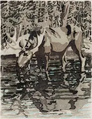 Moose by Neil Welliver, 1981, Etching and aquatint on Rives BFK, offered Aug 2022