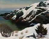 Winter at Narrow Cove, Ogunquit by Edith Davol, 1942, Oil on canvas, offered Aug 2022