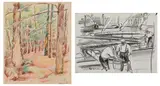 Carl Sprinchorn, Two Works: 1] Maine Woods 2] Boatyard 1] Colored