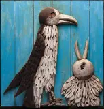 Bernard Langlais, Feeding Time, Mixed media wood assemblage Signature incised l.l