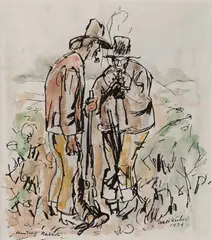 Walt Kuhn, Hunting Rabbits, 1929, Watercolor, pen and ink on paper